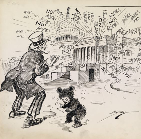 Clifford Berryman Political Cartoon: Tallying the Votes Ayes and Nos