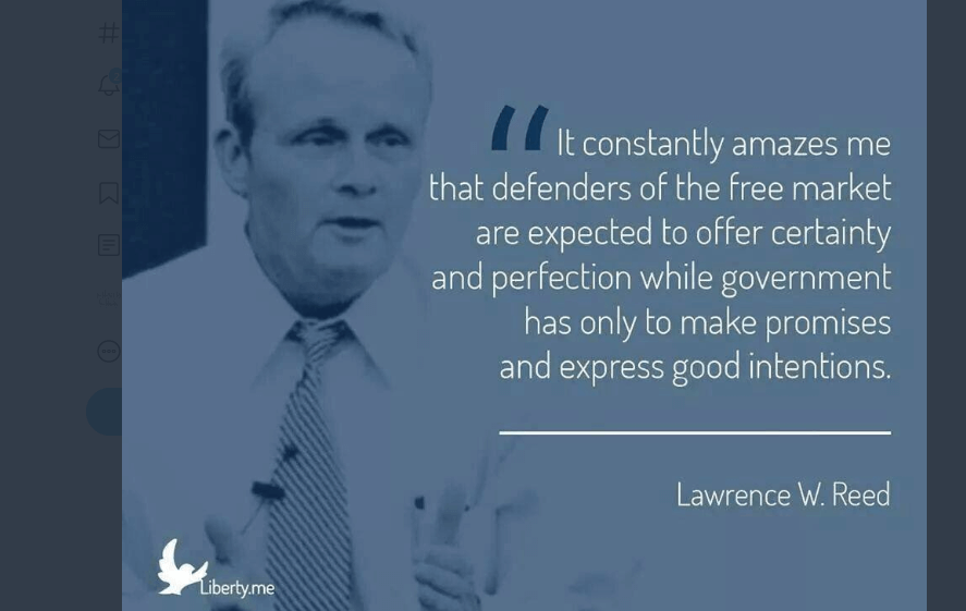 Lawrence Reed Quote on Free Market and Burden of Proof