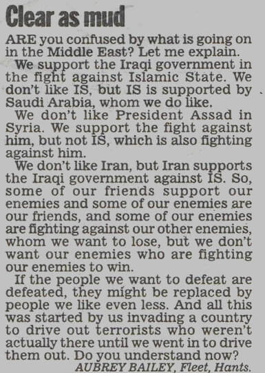 Letter to Editor: Middle East Foreign Policy Clear As Mud