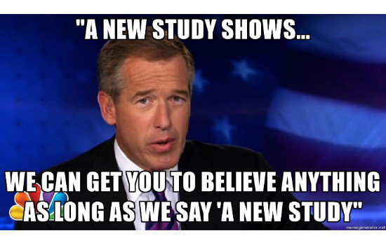 Meme: "A new study shows we can get you to believe anything as long as we say 'a new study.'"