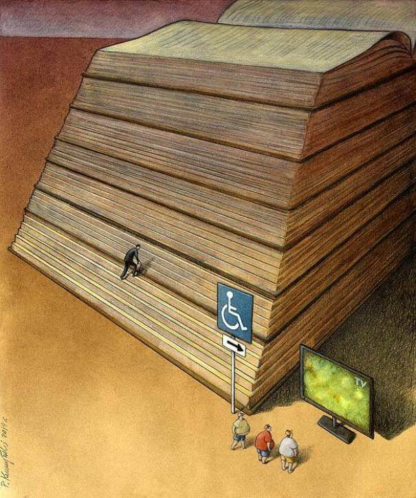 Pawel Kuczynski Political Cartoon Reading vs. TV