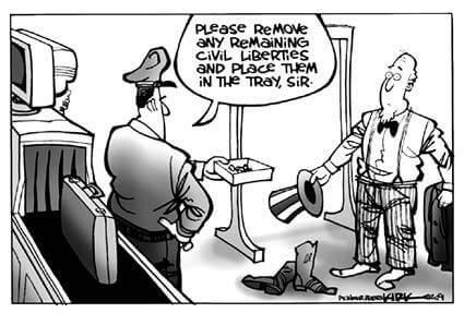 Political Cartoon by Kirk Anderson about Uncle Sam and the TSA