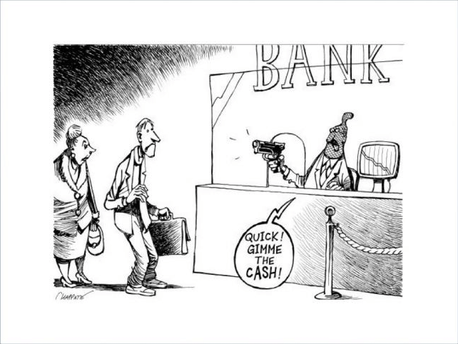 Political Cartoon Patrick Chappatte Bank Robbery