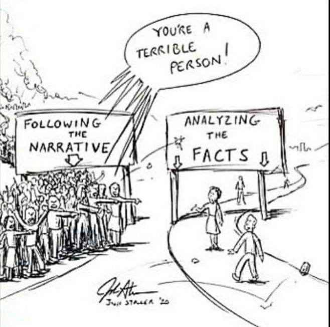 Political Cartoon - Following the Narrative vs. Analyzing the Facts