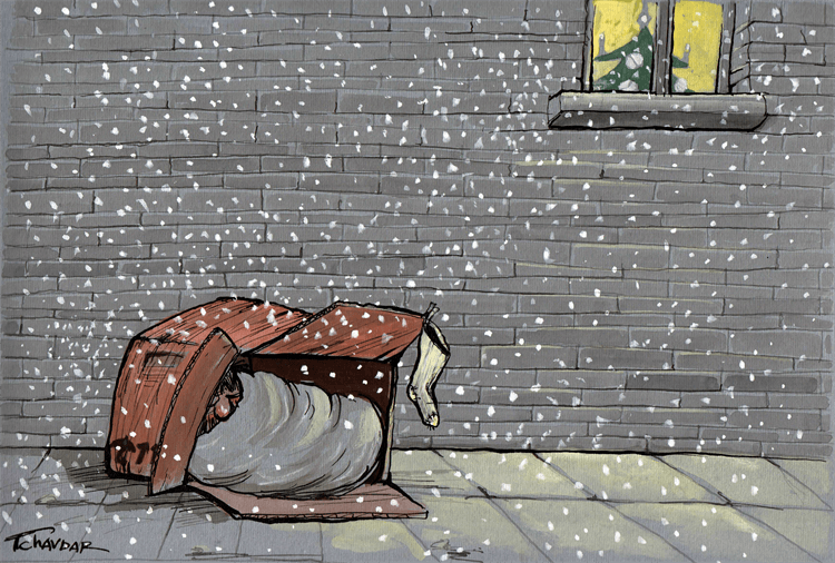 Tchavdar Nikolov Christmas Box Homeless Political Cartoon