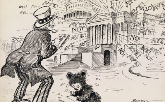 Clifford Berryman Political Cartoon: Tallying the Votes Ayes and Nos