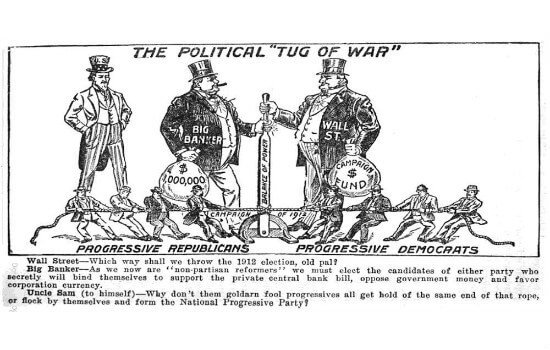 Historical Editorial Cartoon - Political Tug-o-War 1912