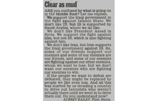 Letter to Editor: Middle East Foreign Policy Clear As Mud