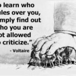 Quote by Voltaire: "To learn who rules over you, simply find out who you are not allowed to criticize."