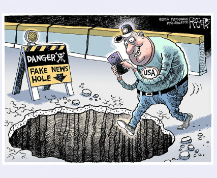 Rob Rogers Fake News Hole Political Cartoon