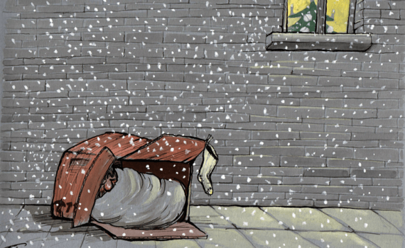 Tchavdar Nikolov Christmas Box Homeless Political Cartoon